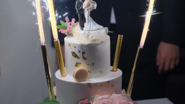 Hermoso pastel de recién casados . — Vídeos de Stock