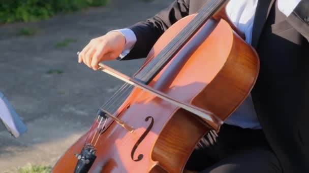 Молодой человек играет на виолончели . — стоковое видео