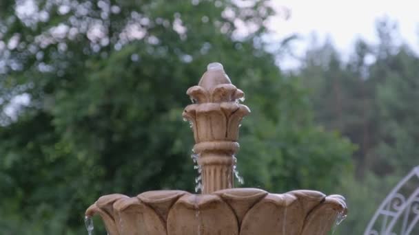 Fuente rociando agua en el día nublado . — Vídeo de stock