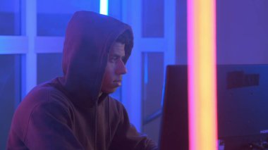 Close-up of multinational hacker penetrating network system