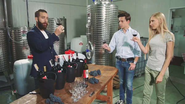 People degustating wine with sommelier.