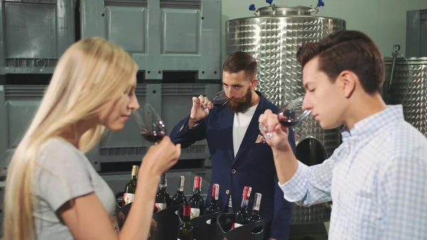 People degustating wine with sommelier.