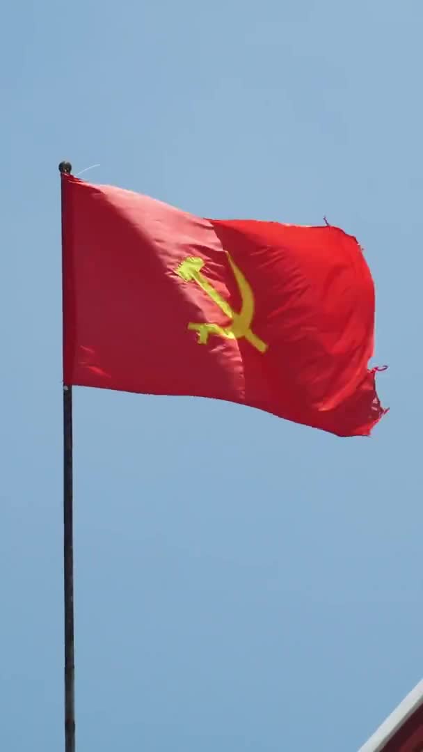 Vietnamflaggan framför Dalat. Vietnam flagga som seglar på en flaggstång — Stockvideo