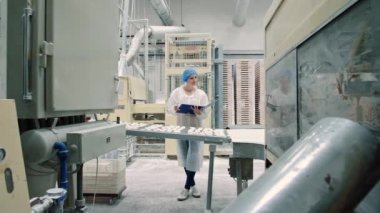 Şeker fabrikası. Denetleyici, taşıyıcıyı şekerlerle kontrol ediyor.