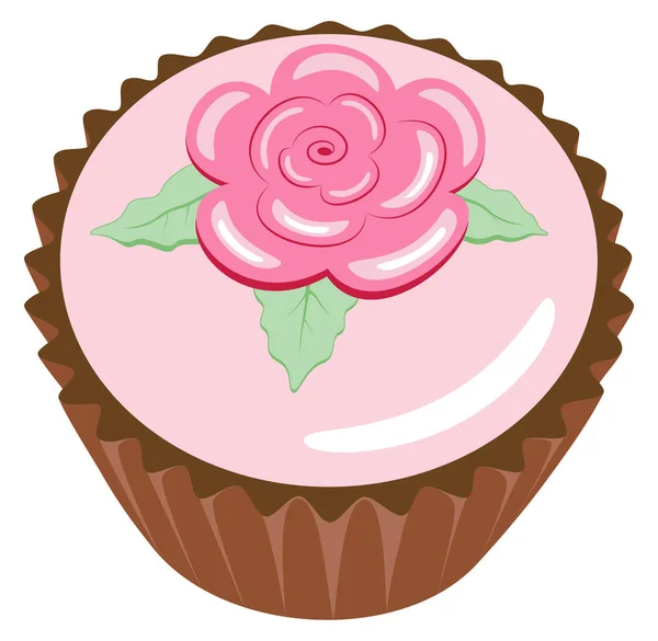 Σοκολάτα cupcake με ένα ροζ γλάσο με ένα τριαντάφυλλο. — Διανυσματικό Αρχείο