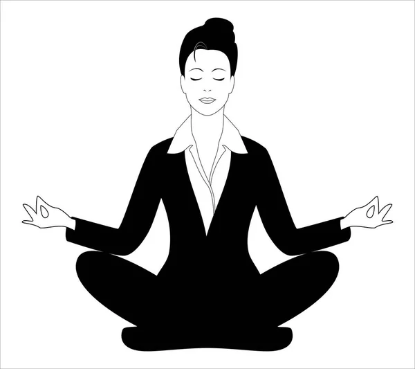 Business woman sitting in the padmasana lotus pose. — Stock Vector