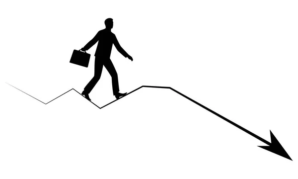 Homme d'affaires marchant vers l'avant le long de la ligne chute du marché boursier . — Image vectorielle