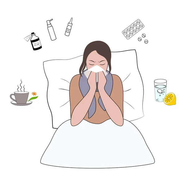 Dibujos animados de síntomas de gripe o alergia . — Vector de stock