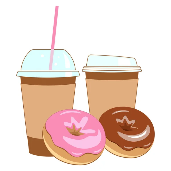 도넛 이랑 커피요. 커피 컵 과 도넛 벡터 템플릿. — 스톡 벡터