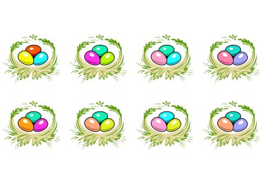 Yuvadaki renkli paskalya yumurtaları.