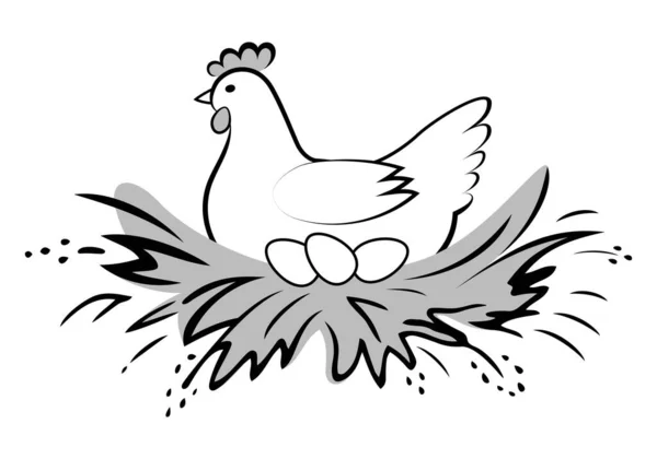 Курица Высиживает Яйца Гнезде Белом Фоне Куриная Ферма Логотипом Продукты — стоковый вектор