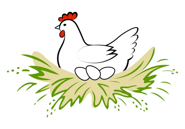 編白地に巣の中の卵を孵化させる ベクトルロゴチキンファーム 鶏の肉や卵の製品 養鶏場 — ストックベクタ