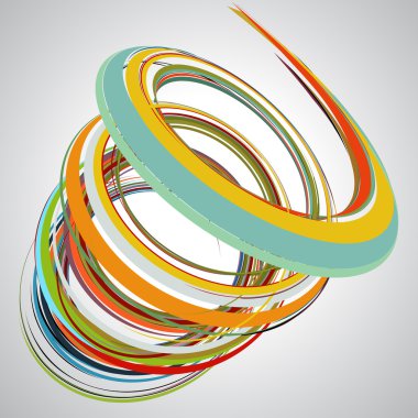 Beyaz arka plan üzerinde soyut spiral. Grafik tasarım için tasarım öğesi. İş sunumu, posterler. Vektör İllüstrasyon. Sarı, mavi, yeşil, turuncu renkler