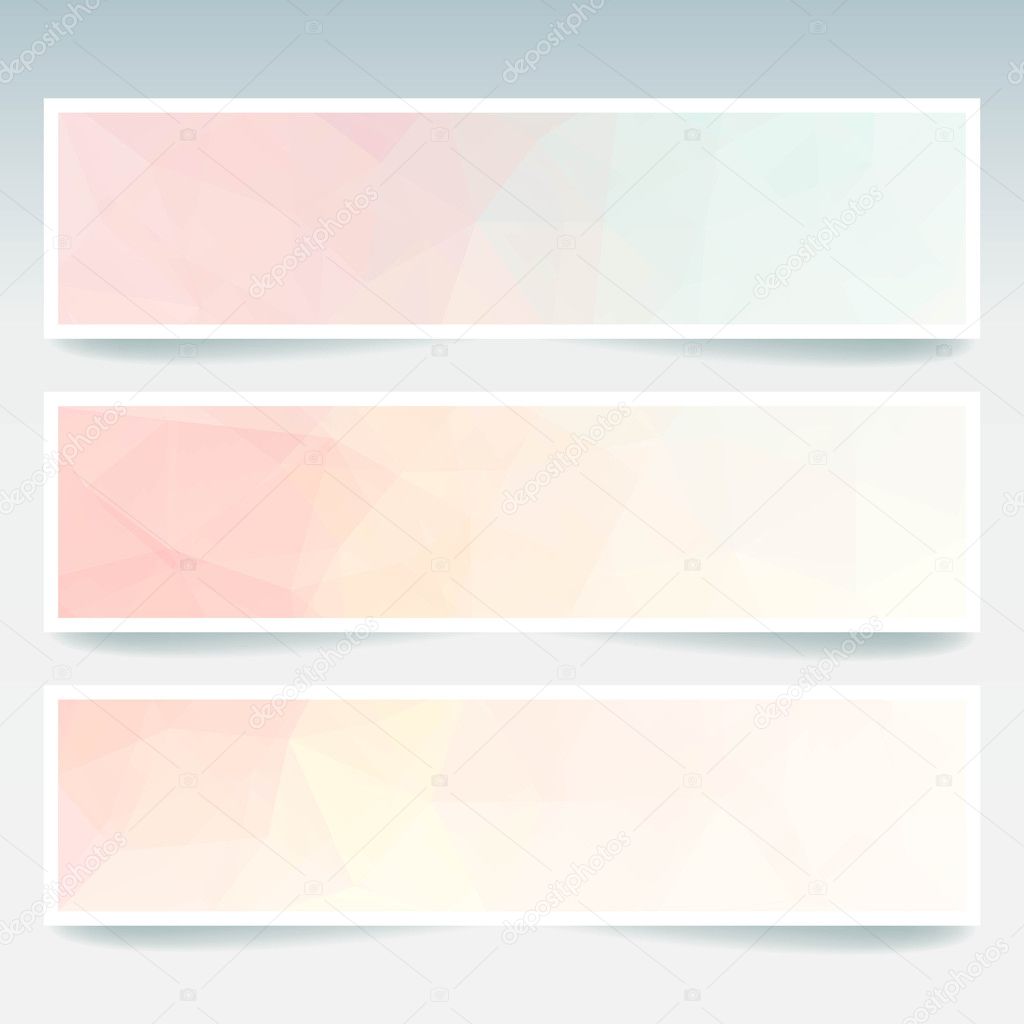 Abstract banner with business design templates. Set of Banners with polygonal mosaic backgrounds. Geometric triangular vector illustration. Pastel pink, blue colors
