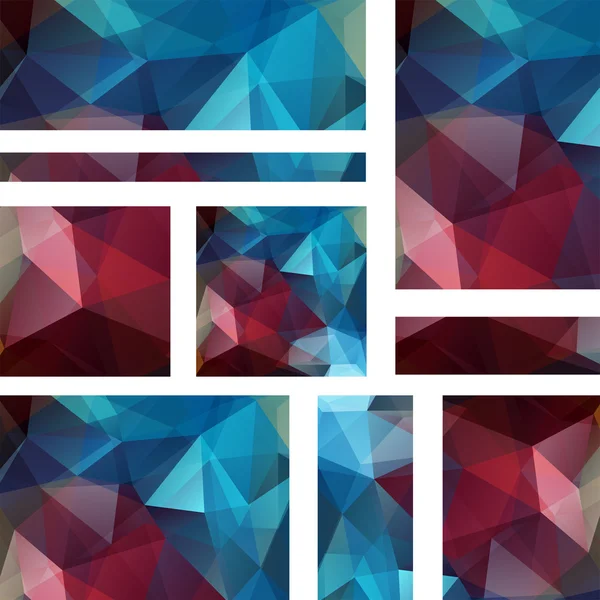 Banner abstrato com modelos de design de negócios. Conjunto de Banners com fundo em mosaico poligonal. Ilustração vetorial triangular geométrica. Azul, vermelho, roxo cores —  Vetores de Stock