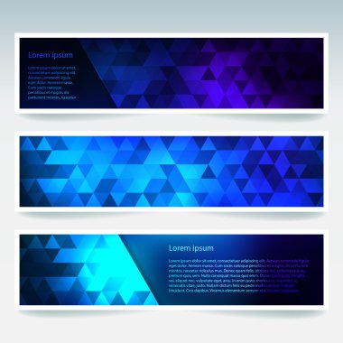 Yatay Banner ile poligonal mavi üçgen ayarlayın. Çokgen arka plan, vektör çizim