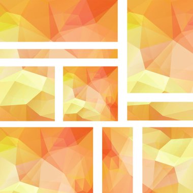 Arka plan afiş şablonlar kümesi. Modern vektör afiş poligonal arka plan ile. Sarı, turuncu renkler.