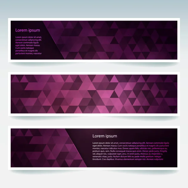 Conjunto de plantillas de banner con fondo abstracto rosa. Banderas vectoriales modernas con triángulos poligonales — Archivo Imágenes Vectoriales