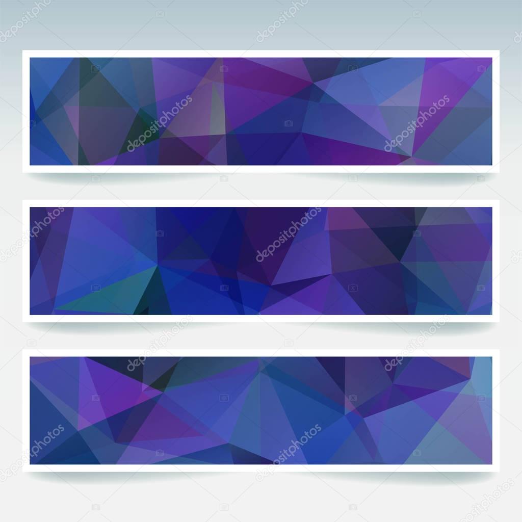 Set of banner templates with abstract background. Modern vector banners with polygonal background. Blue, purple colors