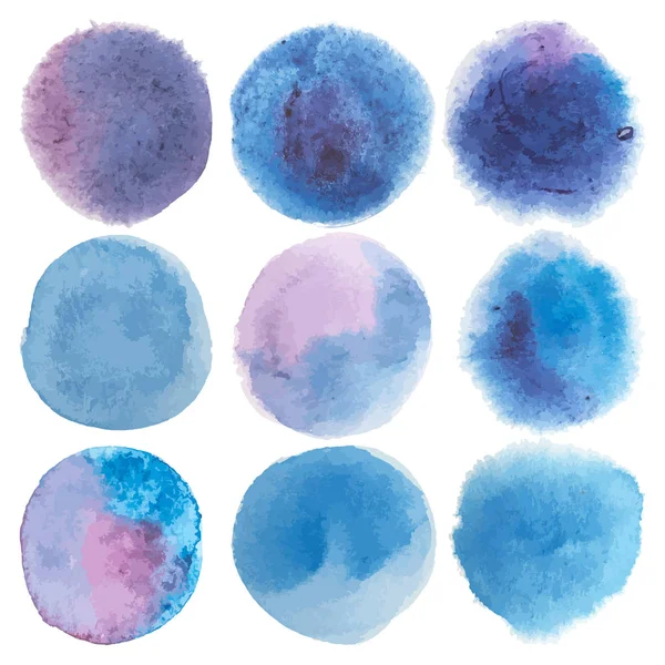 Conjunto con vectores aislados círculos de pintura acuarela. Azul, colores rosados . — Archivo Imágenes Vectoriales