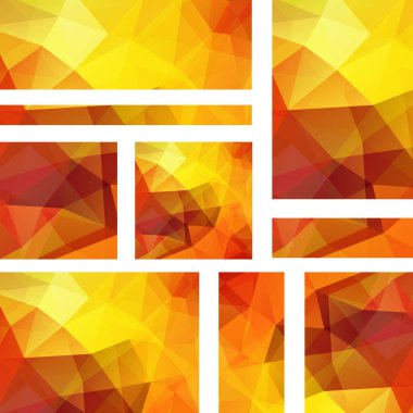 Vektör kümesi poligonal soyut üçgenler ile afiş. Poligonal düşük Poli afiş soyut. Sarı, turuncu renkler