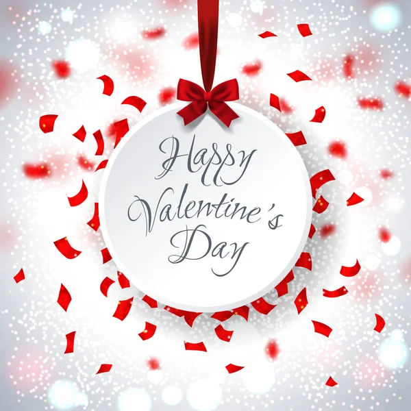 Glad Alla hjärtans dag mot kort omgiven av röd konfetti, vektorillustration — Stock vektor