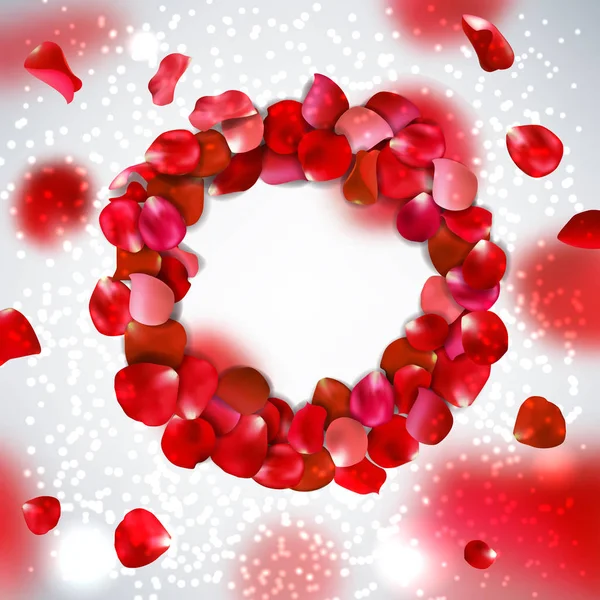 灰色の背景の赤いバラの花びらはベクトル イラスト バレンタインの美しいバラの花びら。愛の背景 — ストックベクタ