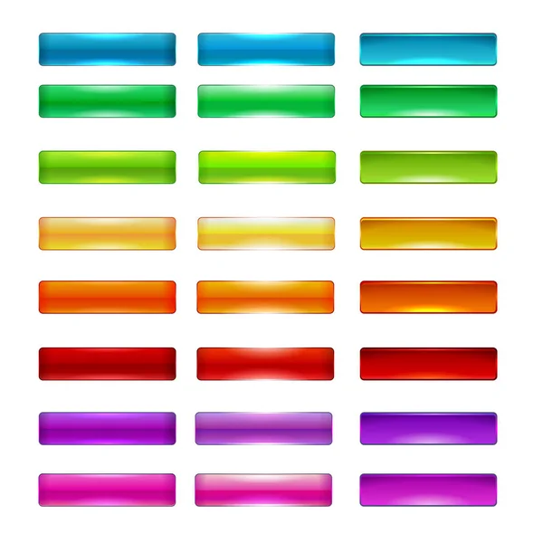 Bunte Reihe von Web-Buttons, Vektorillustration. grün, blau, gelb, orange, rot, rosa, lila, grau, weiße Farben. — Stockvektor