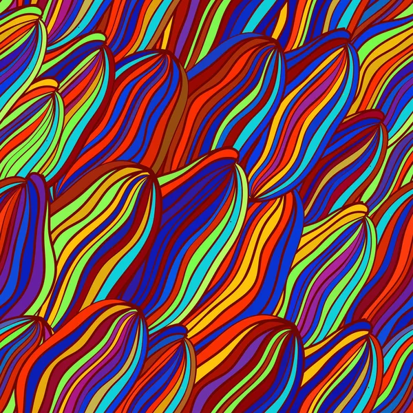 Seamless wave hand-drawn pattern, waves background.Can be used for wallpaper, pattern fills, web page background, surface textures. Розовый, красный, синий, оранжевый, желтый, зеленый цвета . — стоковый вектор