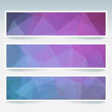 Vektör afiş pembe, mavi, mor poligonal soyut üçgenler ile ayarla. Soyut poligonal düşük Poli afiş.