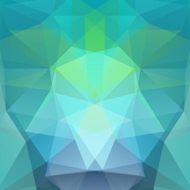 Yeşil, mavi üçgenlerden oluşan soyut bir arkaplan. İş sunumları veya web şablonu afişi için geometrik tasarım. Vektör illüstrasyonu