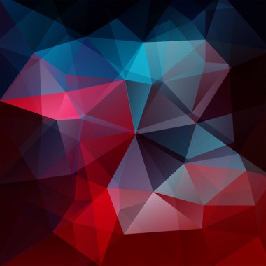 Geometrik desen, çokgen üçgenler arka plan kırmızı, siyah ve mavi tonlarda vektör. İllüstrasyon model