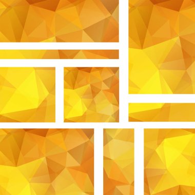 Sarı, turuncu arka plan afiş şablonlar kümesi. Poligonal arka plan ile modern vektör afiş