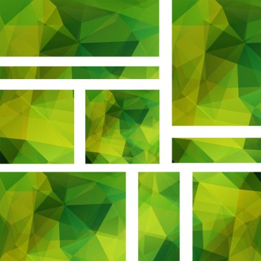 Vektör yeşil poligonal soyut üçgenler kümesiyle afiş. Soyut poligonal düşük Poli afiş.