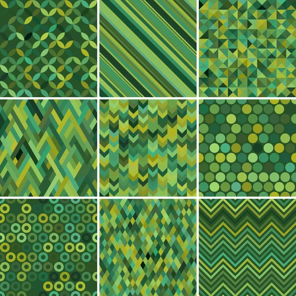 Conjunto de fondo verde abstracto, 9 patrón geométrico, ilustración vectorial. Textura se puede utilizar para imprimir en tela y papel . — Archivo Imágenes Vectoriales
