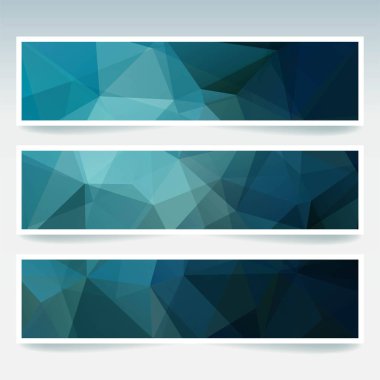 Arka plan mavi başlık sayfası şablonları kümesi. Poligonal arka plan ile modern vektör afiş