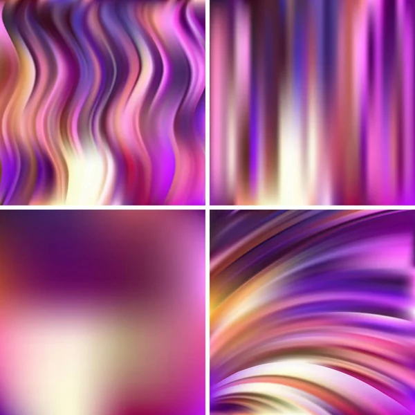 Set van vier vierkante achtergronden. Abstract vectorillustratie van kleurrijke achtergrond met wazig lichtlijnen. Gebogen lijnen. Roze, paarse, gele, witte kleuren. — Stockvector