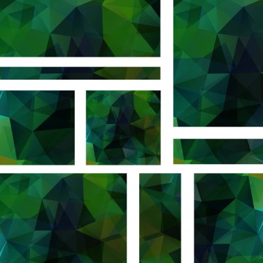 Arka plan ile koyu yeşil afiş şablonlar kümesi. Poligonal arka plan ile modern vektör afiş