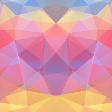 Soyut poligonal vektör arka plan. Renkli geometrik vektör çizim. Yaratıcı tasarım şablonu. Pastel pembe, sarı, turuncu, mavi, beyaz renkler.