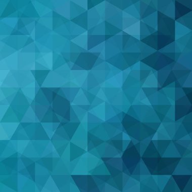 Mavi üçgenlerden oluşan soyut bir arka plan. İş sunumları veya web şablonu afişi için geometrik tasarım. Vektör illüstrasyonu