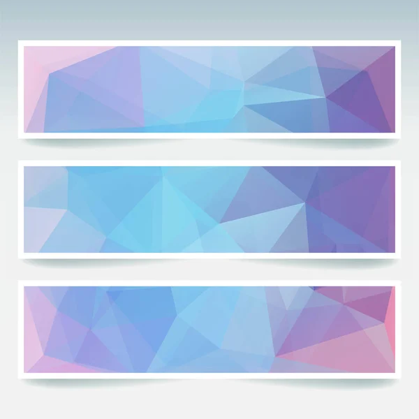 Bannières vectorielles serties de triangles abstraits polygonaux. Bannières polygonales basses polygonales abstraites. Couleurs bleu, rose . — Image vectorielle