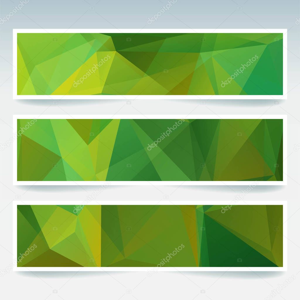 Abstract green banner with business design templates. Set of Banners with polygonal mosaic backgrounds. Geometric triangular vector illustration.