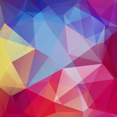 Soyut geometrik tarzı renkli arka plan. Vektör çizim. Kırmızı, pembe, mavi, sarı renkler.