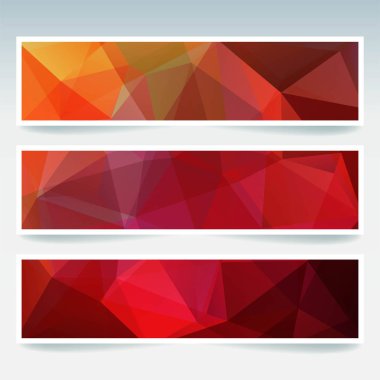 Yatay Banner poligonal üçgenler ile ayarlayın. Çokgen arka plan, vektör çizim. Sarı, turuncu, kırmızı renkleri.