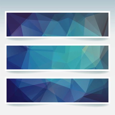 Vektör mavi poligonal soyut üçgen kümesiyle afiş. Soyut poligonal düşük Poli afiş