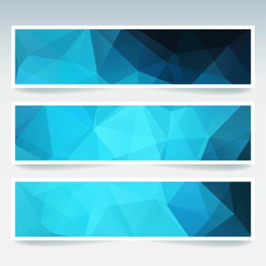 İş tasarım şablonları ile soyut mavi başlık. Afiş kümesi poligonal mozaik arka planlar ile. Geometrik üçgen vektör çizim.