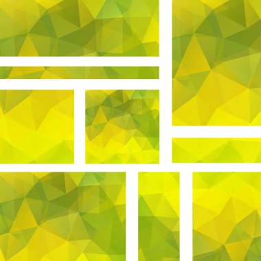 Arka plan afiş şablonlar kümesi. Modern vektör afiş poligonal arka plan ile. Sarı, yeşil renkler.
