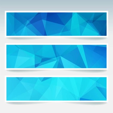 İş tasarım şablonları ile soyut mavi başlık. Afiş kümesi poligonal mozaik arka planlar ile. Geometrik üçgen vektör çizim