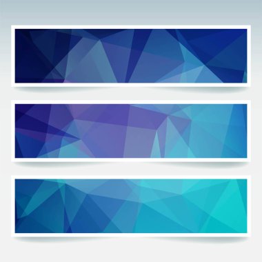 İş tasarım şablonları ile soyut banner. Afiş kümesi poligonal mozaik arka planlar ile. Geometrik üçgen vektör çizim. Mavi renk.