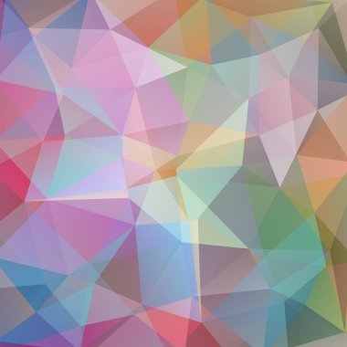 Soyut mozaik arka plan. Üçgen geometrik arka plan. Tasarım öğeleri. Vektör çizim. Pembe, mor, yeşil renkler.